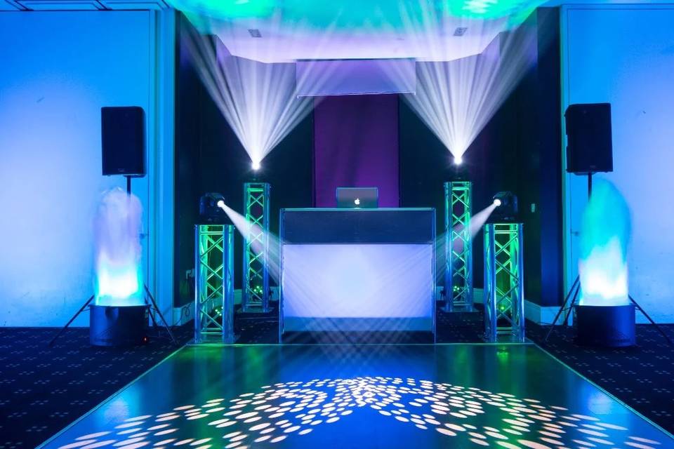 DJ setup with lighting