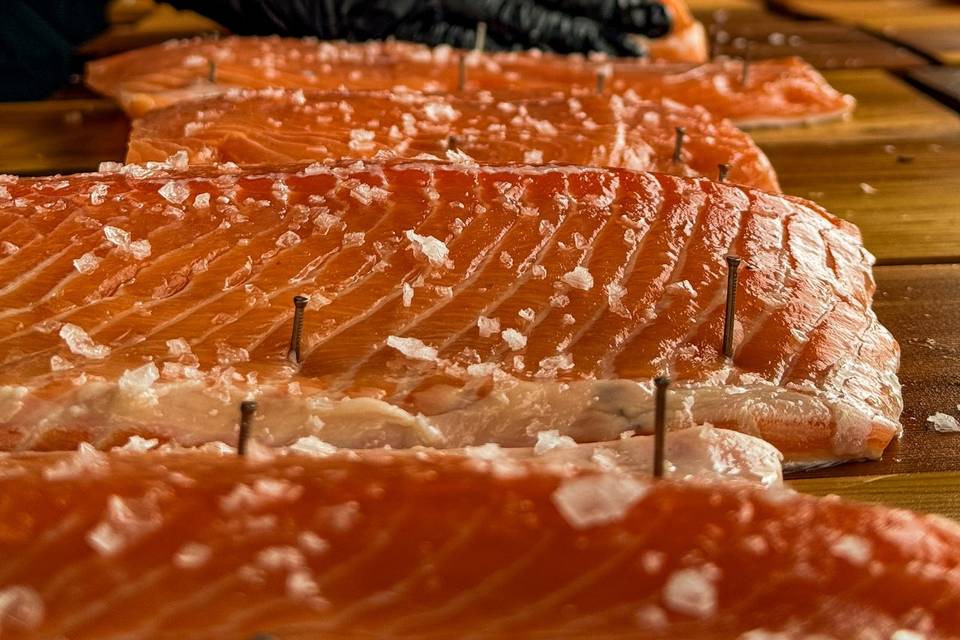 Prepping Salmon for the fire