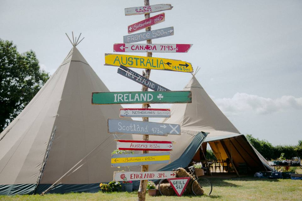 Signs outside tipis