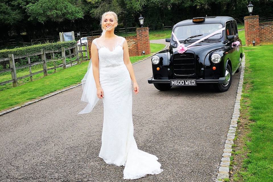 Bride with London Cab