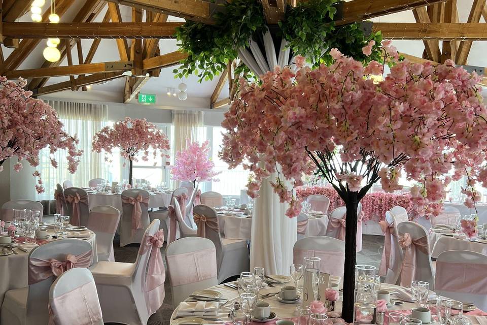 Pink weeping blossom trees