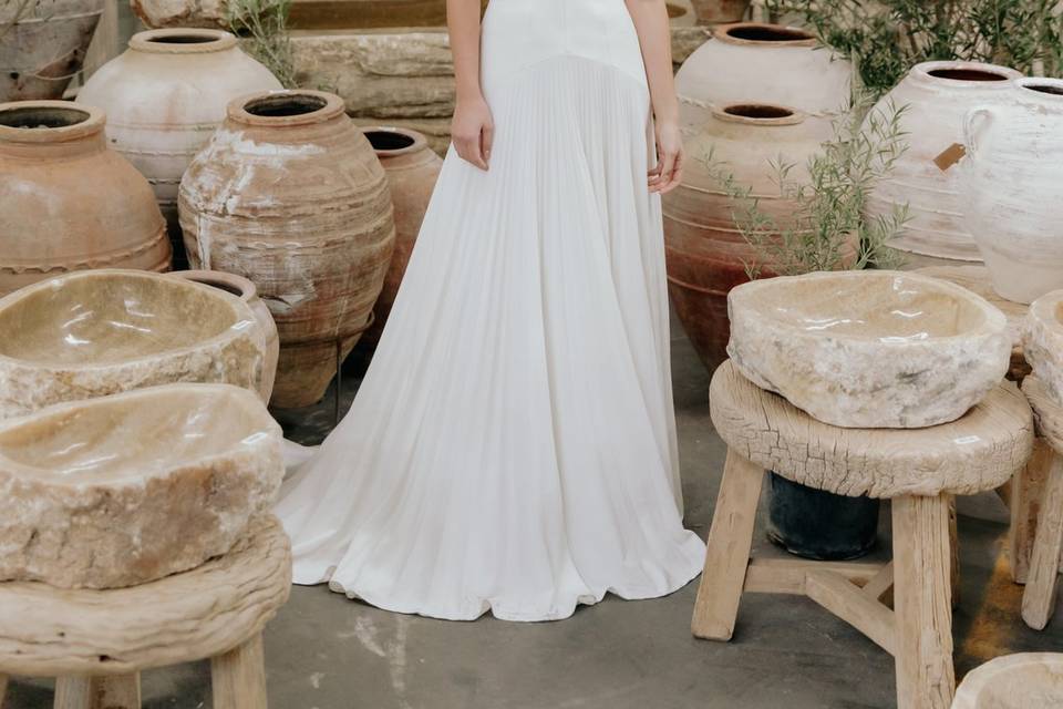 Pleated A-line Wedding Dress