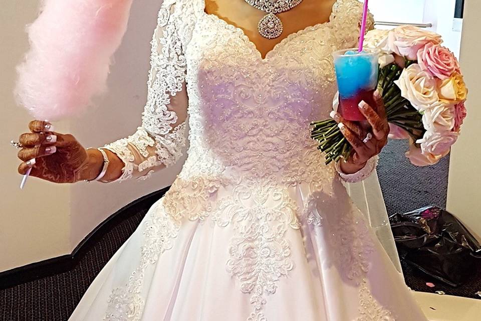 Bride loving her candy floss
