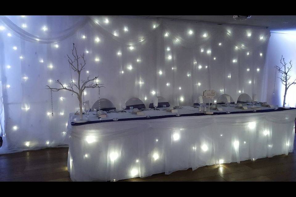 Backdrops, top tables , cake