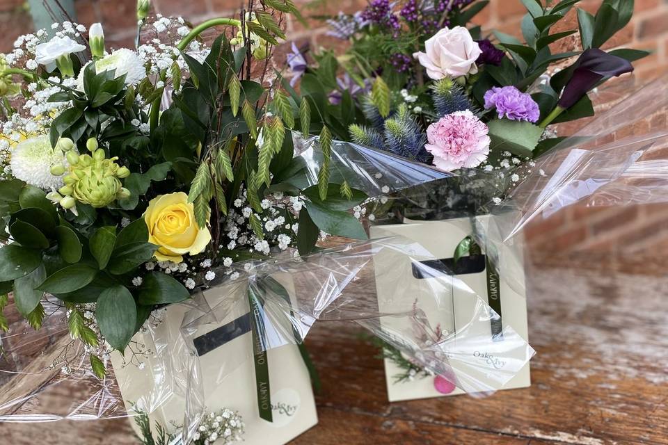 Family gifting flowers