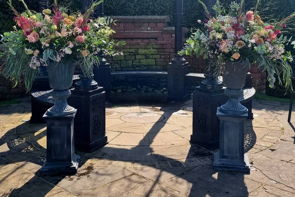 Front of aisle Urns