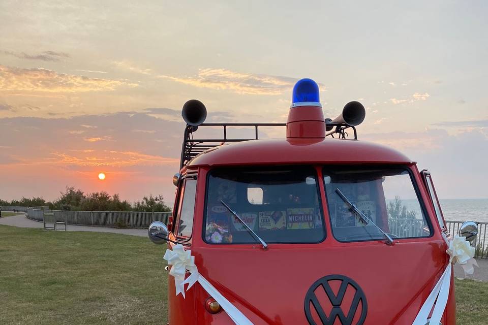 Berlin firebus at sunset