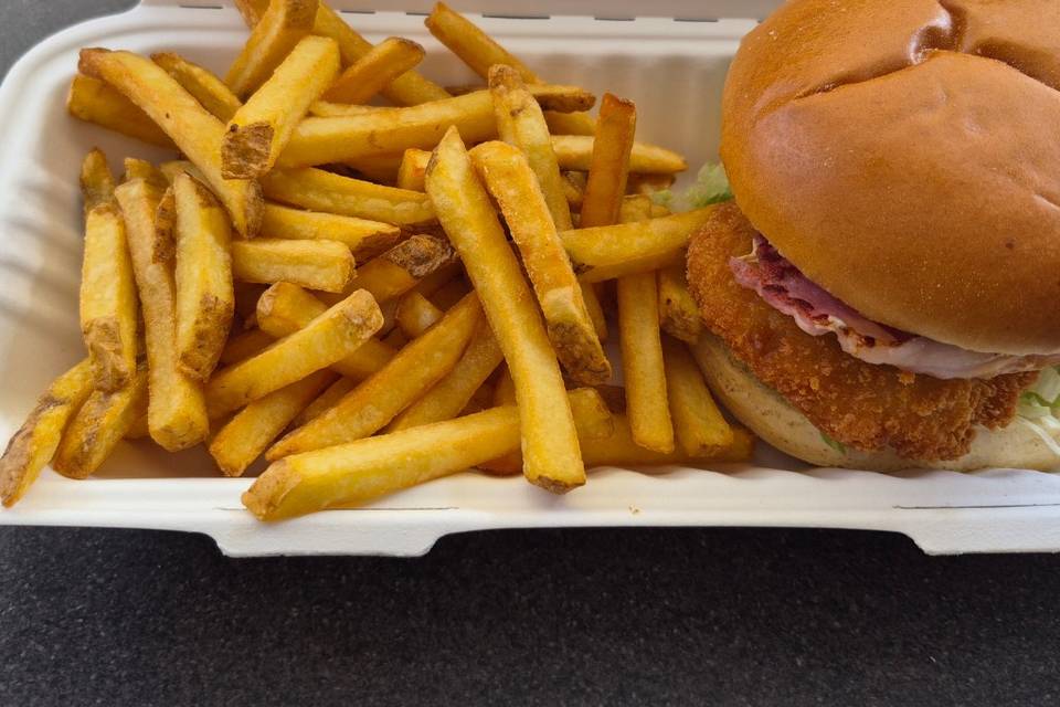 Chicken burger and chips