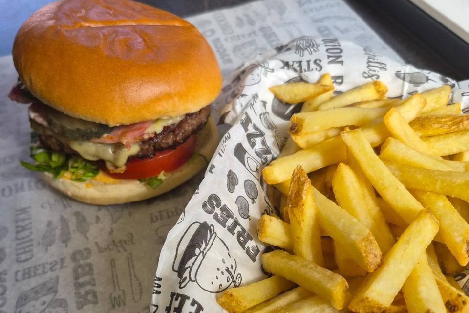 Burger and chips