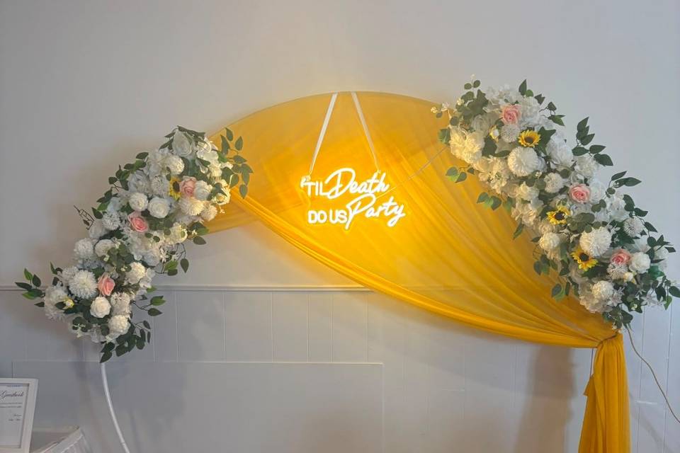 Yellow hoop and flowers