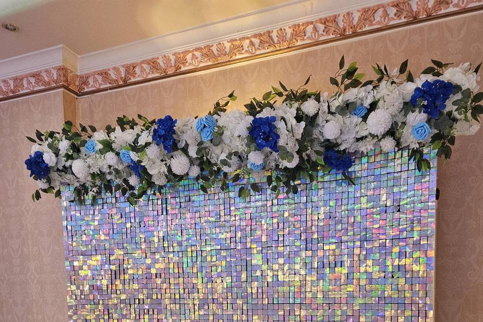 Sequin wall and flowers