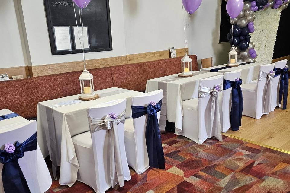 Navy and silver bows