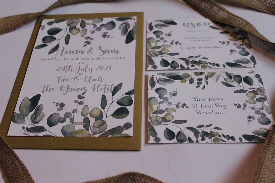 Wedding stationery with greenery