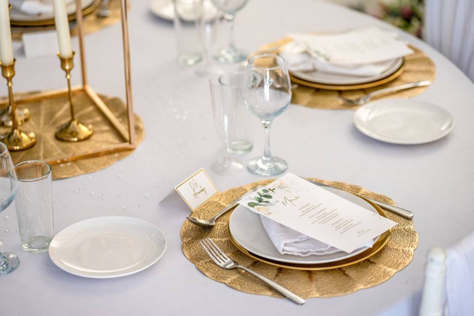 Formal place setting with menu card