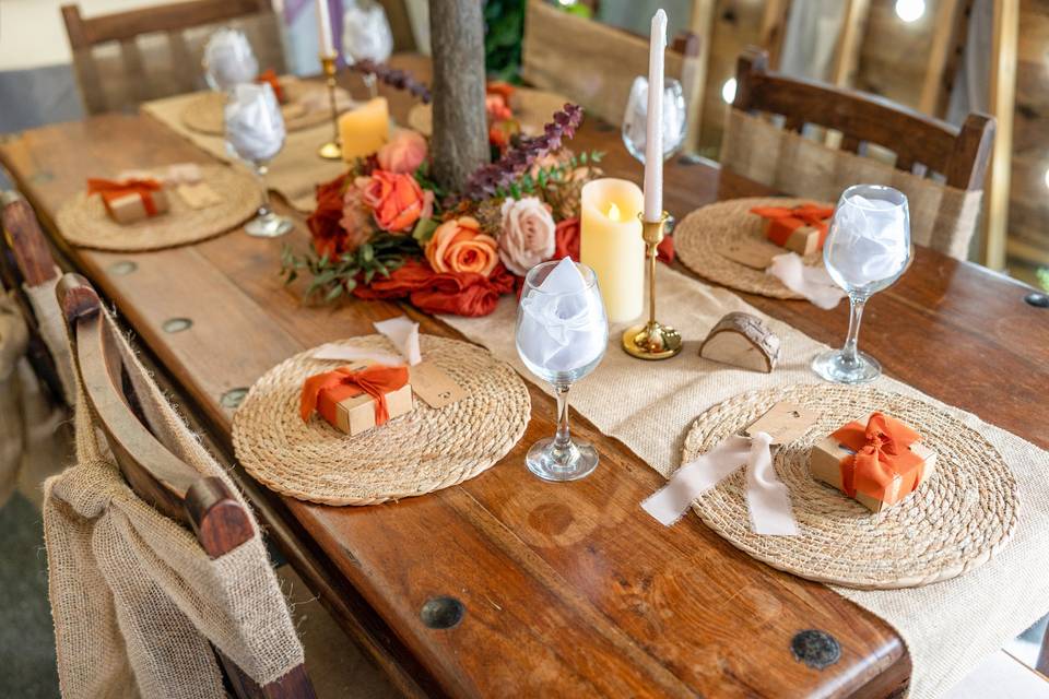 Wooden table with autumnal decor