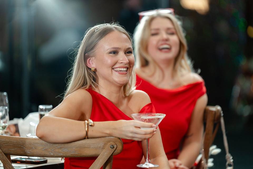 Bridesmaids in red