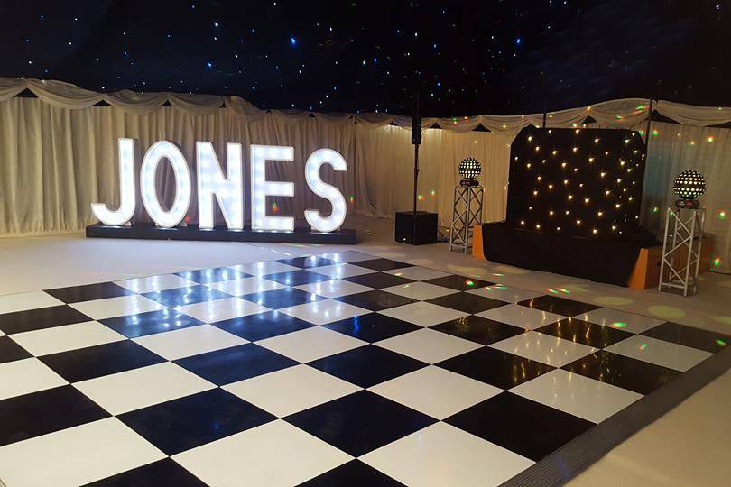 Jones sign wedding set up