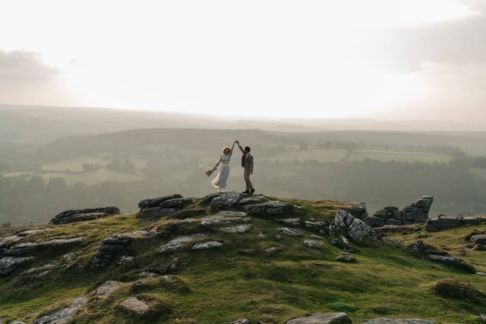 Bride and Groom Dartmoor Sun