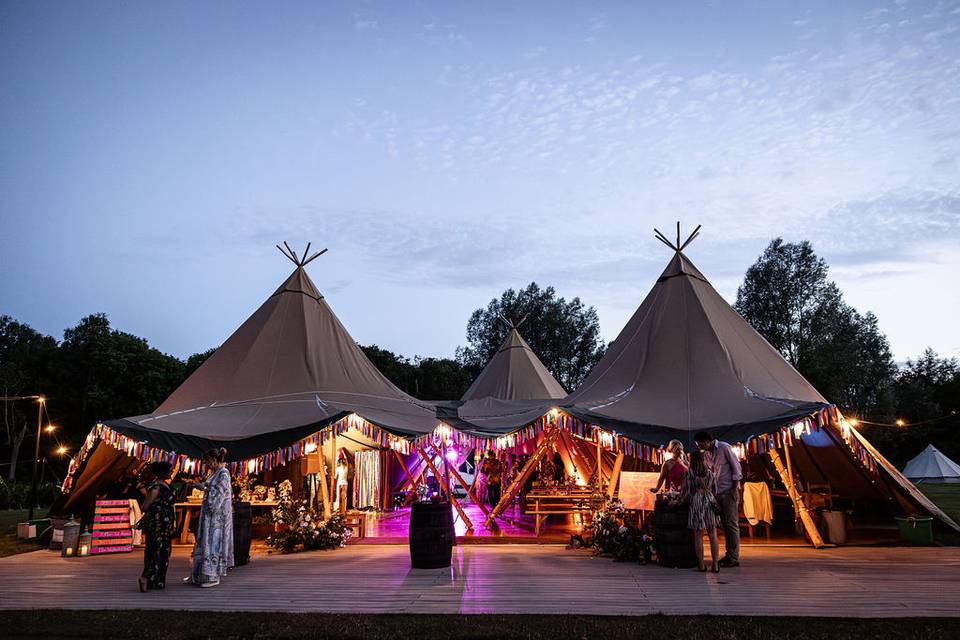 Tipis at night