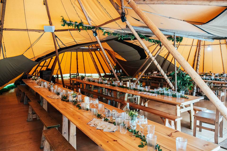 Dining inside the tipis