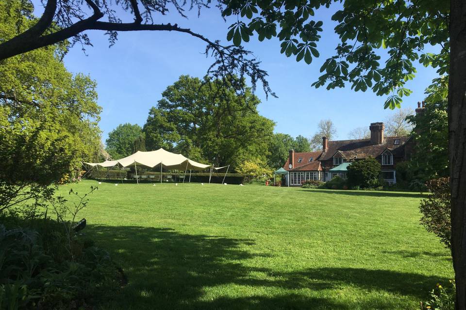 Stretch tent on lawn