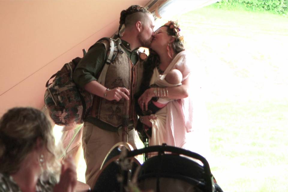 Bride and Groom Arrive at Tent