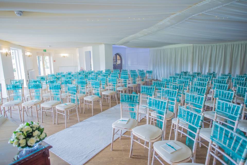 Blue chair sashes