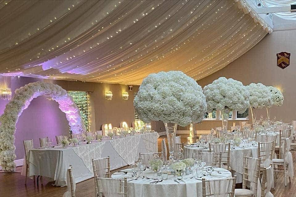 All white wedding floral