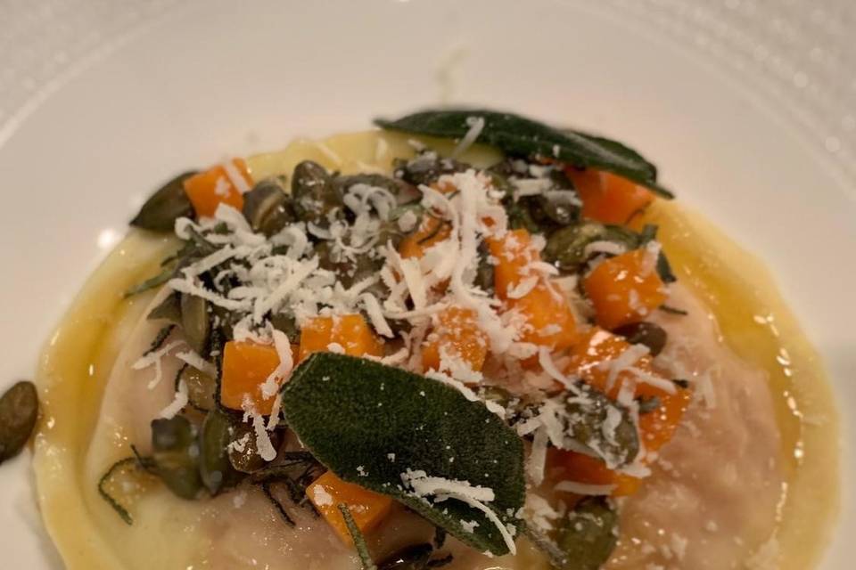 Pumpkin ravioli, sage,