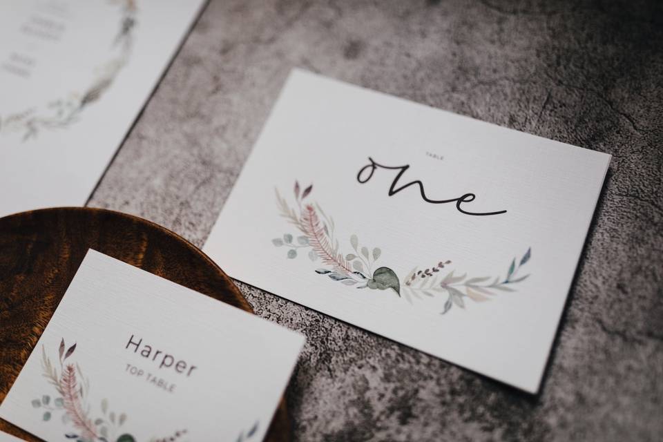 Table sign and place cards