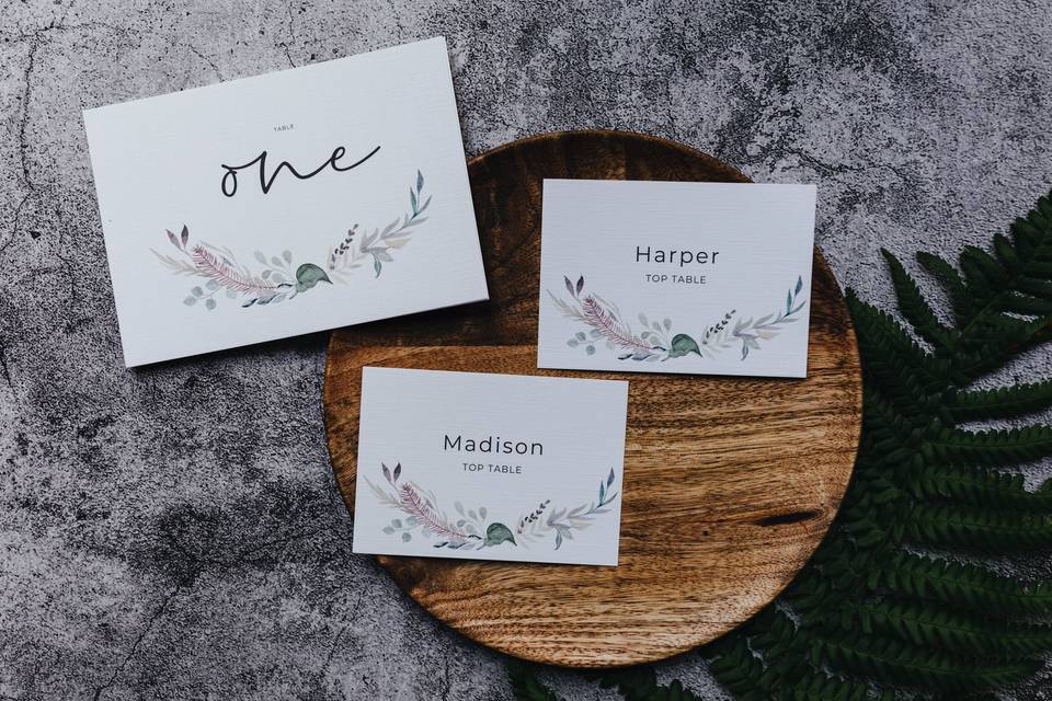 Table sign and place cards