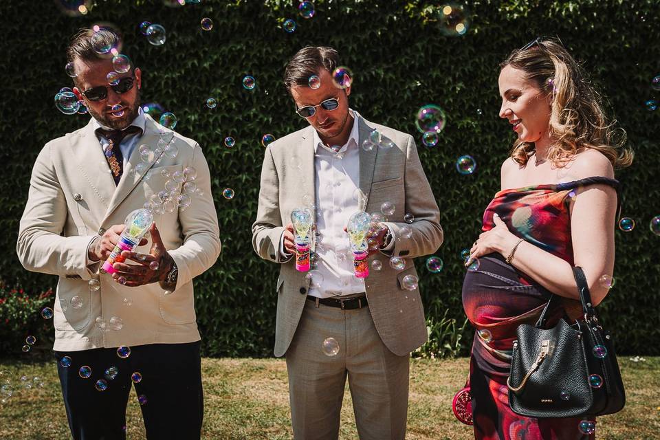 Bubbles and wedding guests