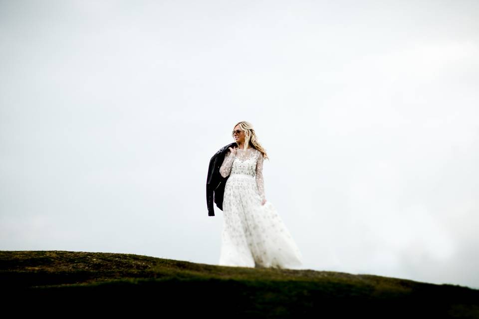 Bride in leather jacket