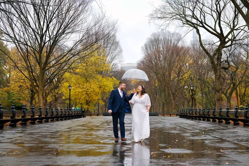 Walking in the rain at a park