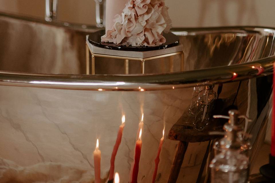 Pink ruffle elopement cake