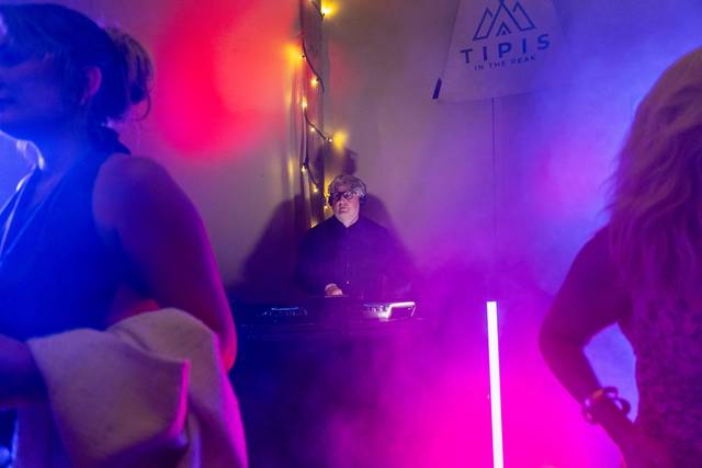 Disco lights party guests