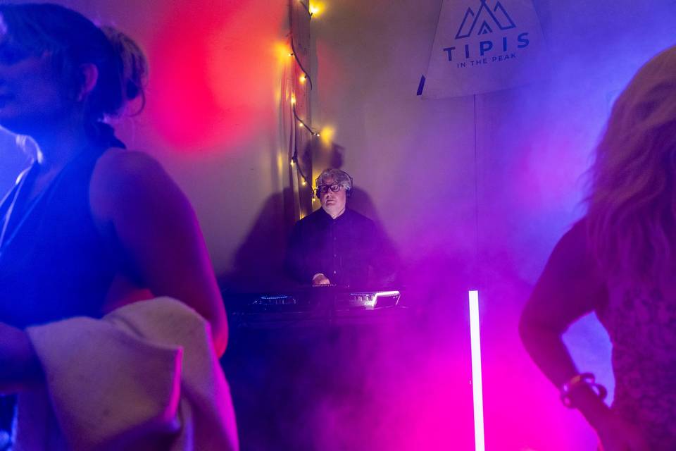 Disco lights party guests
