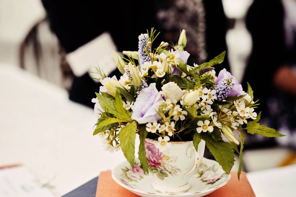 Teacup flowers + vintage books