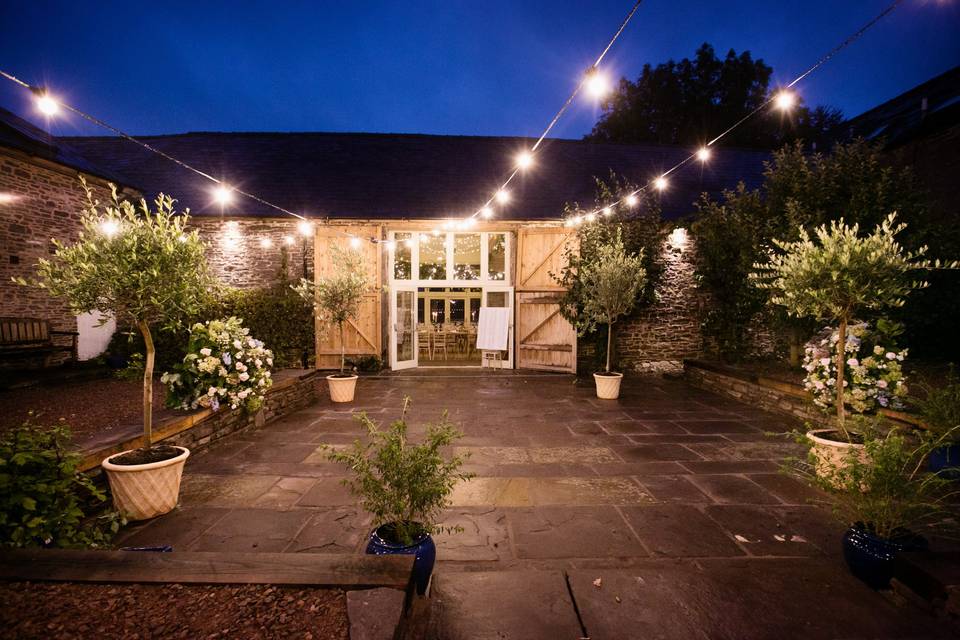 The Barn courtyard at night