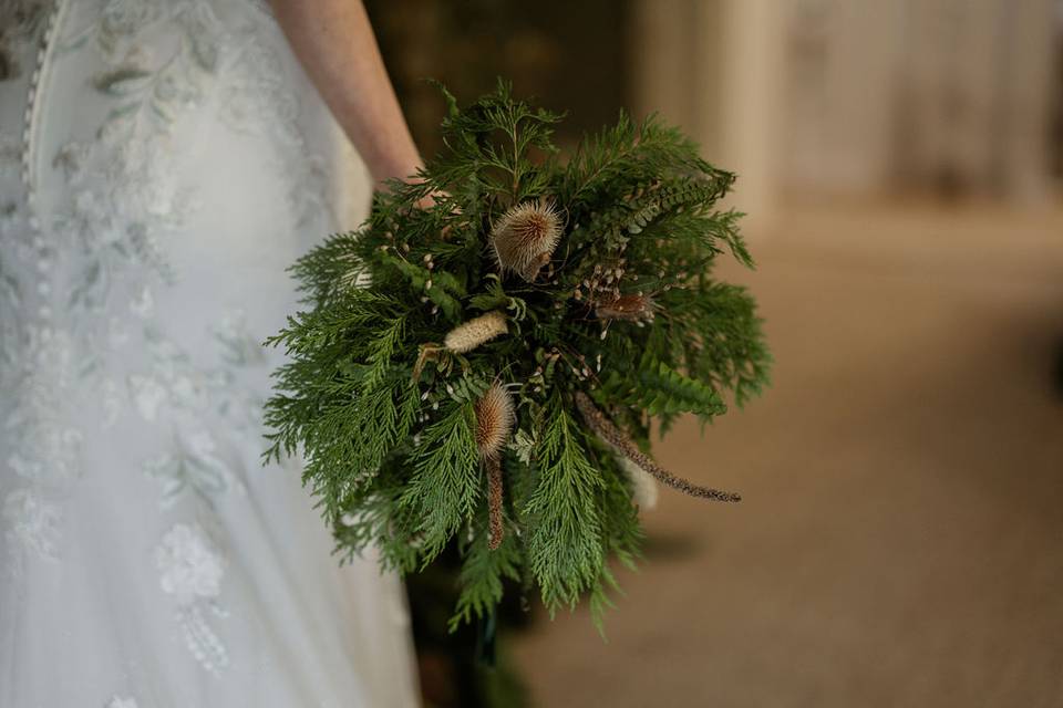 Fresh foliage bridal bouquet