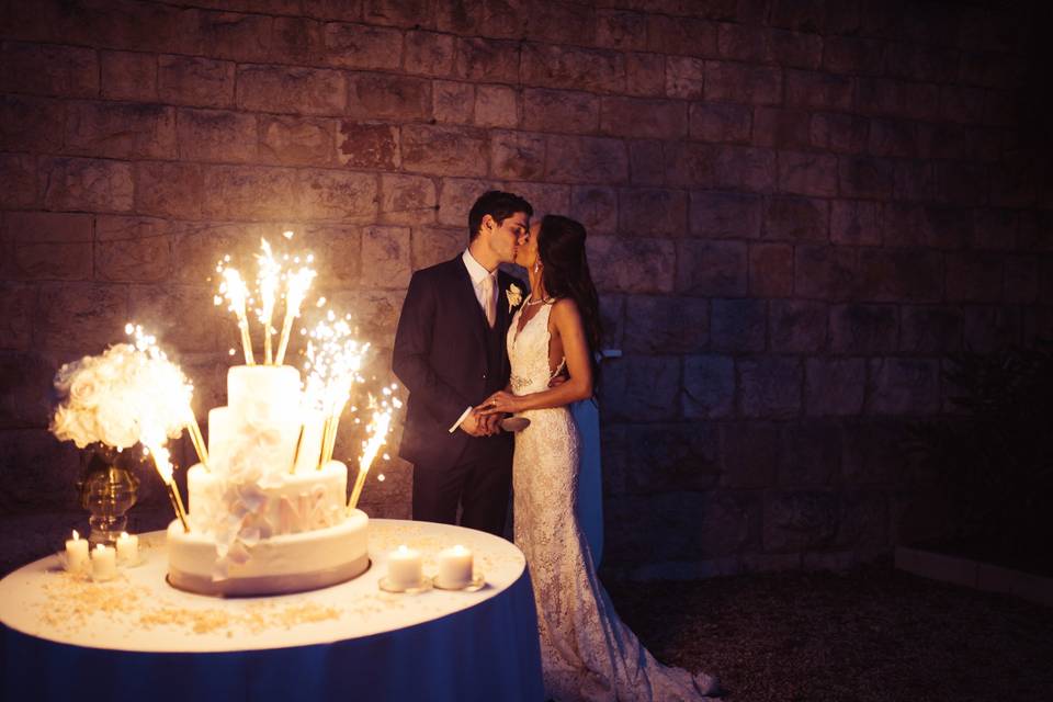 Cake cutting and fireworks