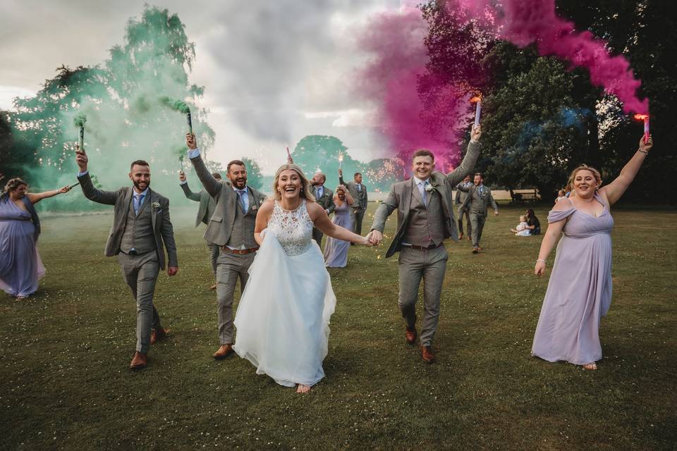 Smoke Bomb with wedding party