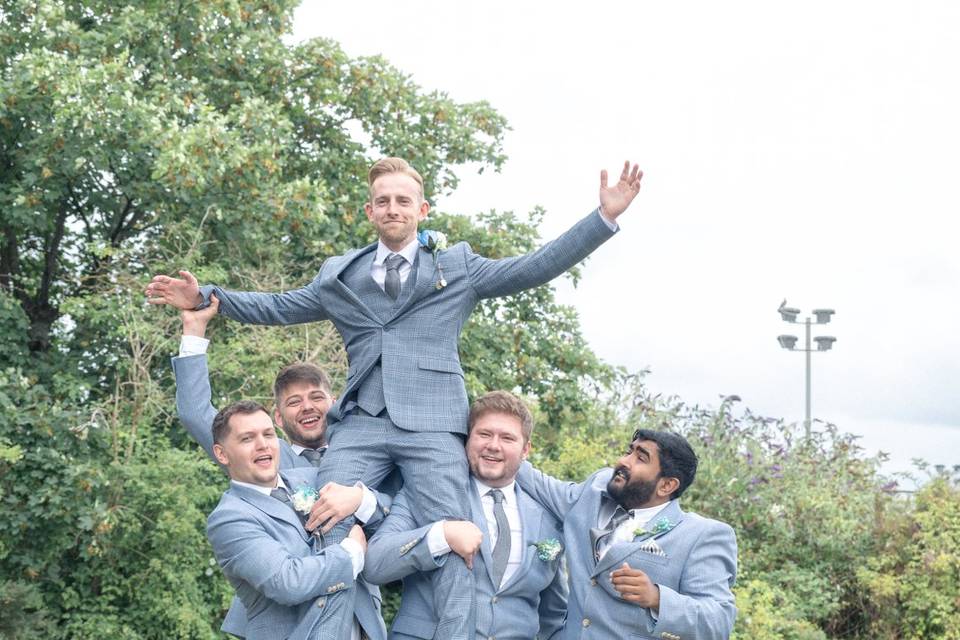 'Grooms having fun