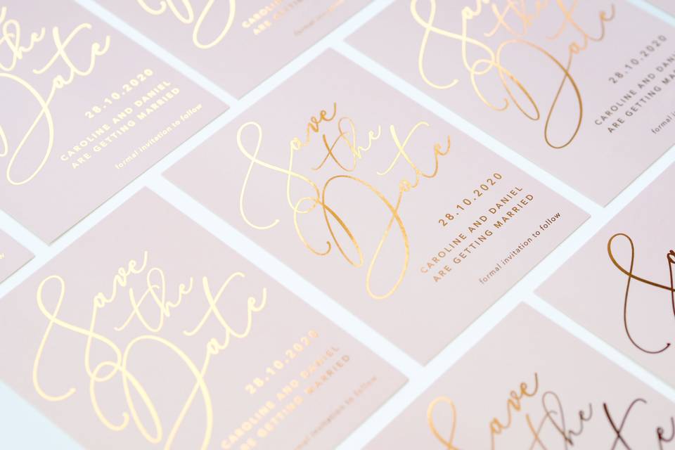 Foil printed save the dates