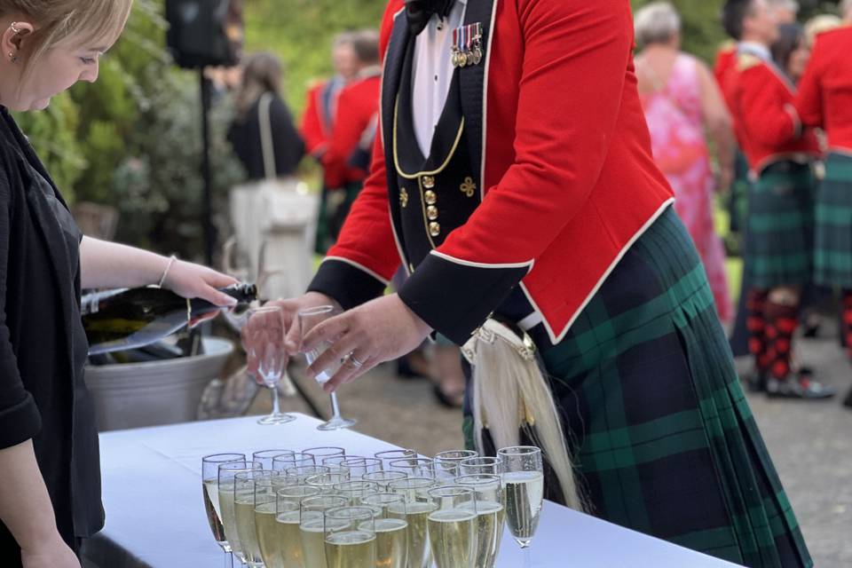 Serving champagne on the patio