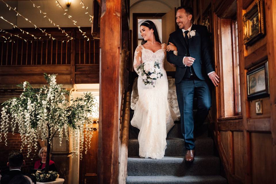 Bride walking down the stairs