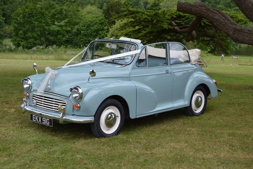 Blue Morris Minor Convertible