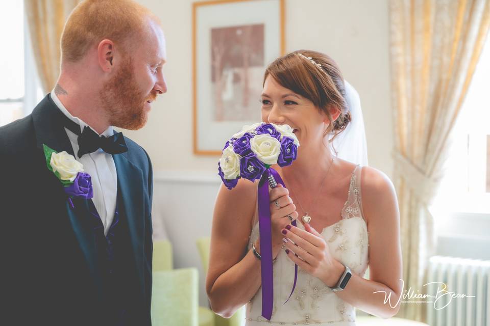 Smiling over the bouquet