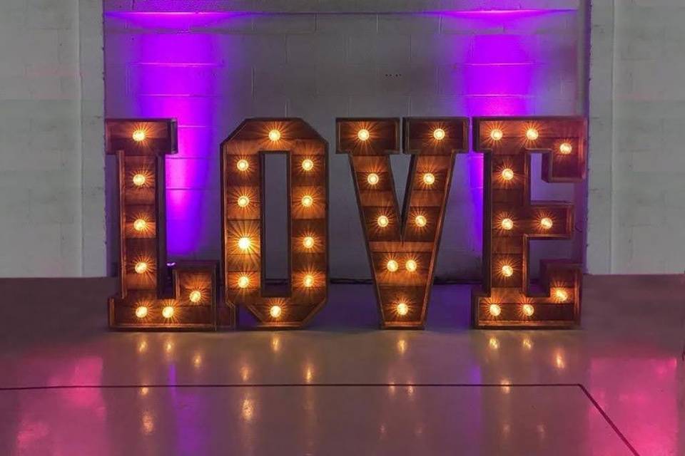 Rustic light up letters hire