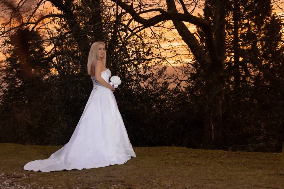 Wedding bride at sunset